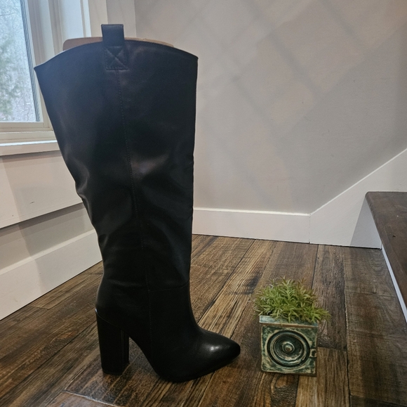 New! JustFab Tall Black Faux Leather‎ Heeled Boots. Size 6. - Picture 2 of 13
